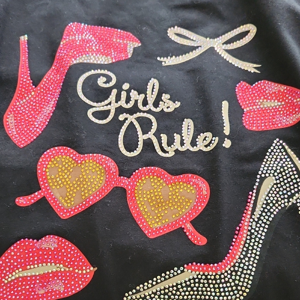 Black Graphic Tee with Pink and Gold Accents - Picture 2 of 3